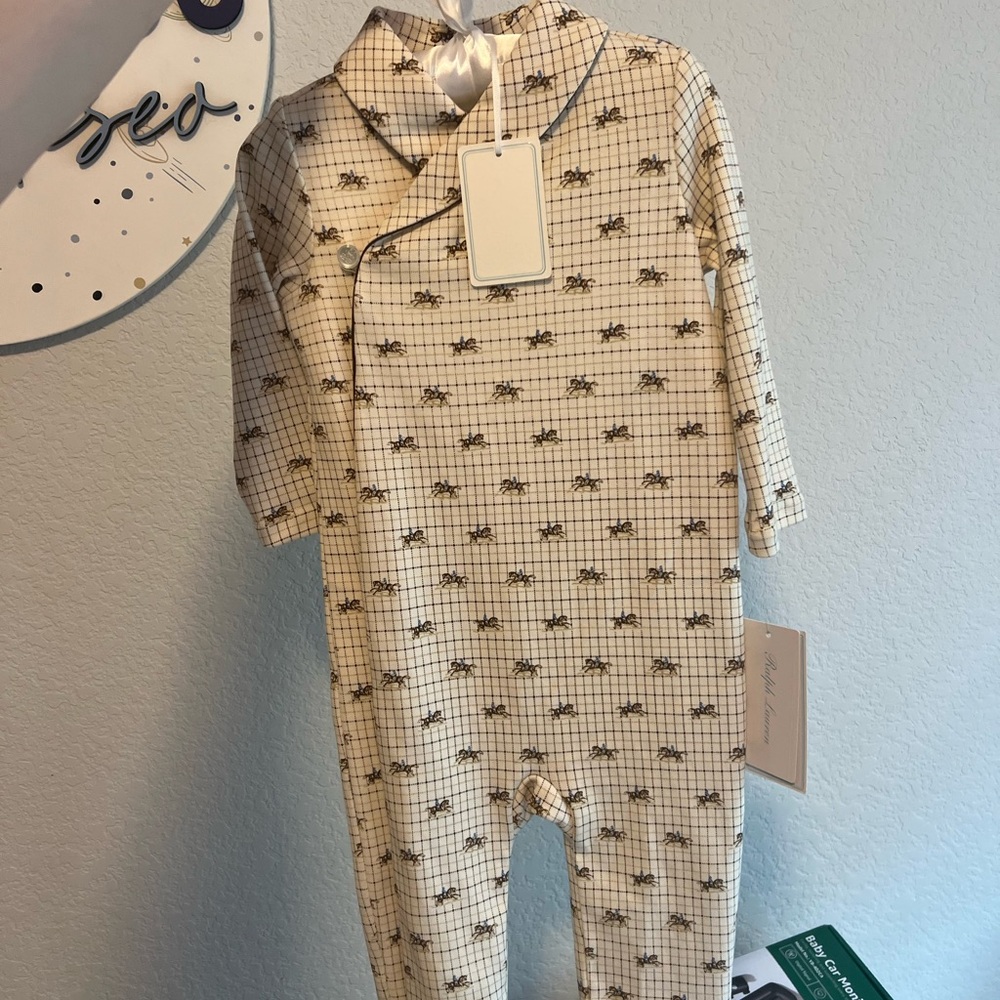 Ralph Lauren Cream and Black Footies One Piece